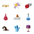 Magic tricks icons set, cartoon style Royalty Free Stock Photo