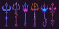 Magic trident staffs set with neon gemstones