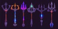 Magic trident staffs set with neon gemstones