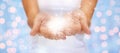 Magic twinkles or fairy dust on female hands Royalty Free Stock Photo