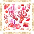 Magic undersea world. Silk scarf with tropical motifs.