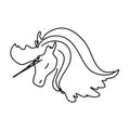 Magic unicorn linear vector illustration. Thin flat line art design to make unicorn party poster, invitation, greeting