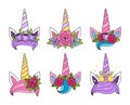 Magic unicorn tiaras set on white Royalty Free Stock Photo