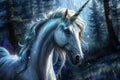 Magic unicorn in the woods. Fantasy painting. Fairytale landscape Royalty Free Stock Photo