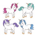 Magic vector fairytale set with cute colorful unicorns