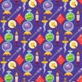 Magic vector tools magician fantasy carnival magical mystery cartoon miracle decoration seamless pattern background