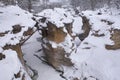 Magic view of the Hajokh gorge in winter and snow, Adygea, Russia