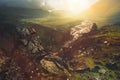 Magic View of the picturesque colorful valley in the mountains of Elbrus in summer in outdoor, during sunset