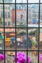 Magic view from the window at the Christmas Market and monument, city of Aachen