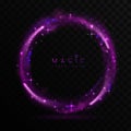 Magic violet glowing shiny circle or light trail isolated on black transparent background. Royalty Free Stock Photo