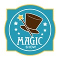 Magic wand and cylinder hat isolated icon, magician show