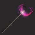 Magic wand on dark background, beautiful light effects with magical sparkle glittering texture Royalty Free Stock Photo