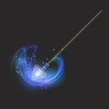 Magic wand on dark background, beautiful light effects with magical sparkle glittering texture