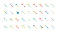 Magic wand flat icons set, wizards hand and hat for tricks with stars and sparkles. Royalty Free Stock Photo