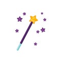 Magic wand flat vector illustration. Sorcerer equipment isolated on white background. Magician stick with stars, wizard