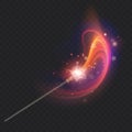 Magic wand with glowing swirl and sparkles isolated on transparent background. The magic scepter with stardust Royalty Free Stock Photo