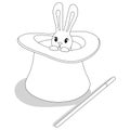 Magic wand, hat and bunny for coloring book Royalty Free Stock Photo