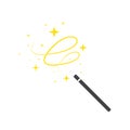 Magic wand icon with stars. Transparent miracle stick, magician`s wand with glowing yellow light tail