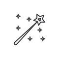 Magic wand line icon, outline vector sign, linear style pictogram isolated on white. Royalty Free Stock Photo