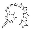 Magic wand with magic star trace for funny magical decoration design isolated on white background. vector illustration.