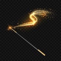 Magic wand with magical gold sparkle trail Royalty Free Stock Photo