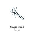 Magic wand outline vector icon. Thin line black magic wand icon, flat vector simple element illustration from editable fairy tale Royalty Free Stock Photo