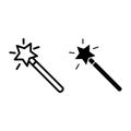 Magic wand with star line and glyph icon. Magician wand vector illustration isolated on white. Wizard stick outline Royalty Free Stock Photo