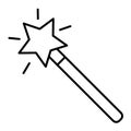 Magic wand with star thin line icon. Magician wand vector illustration isolated on white. Wizard stick outline style Royalty Free Stock Photo