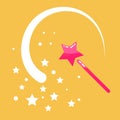 Magic wand stars flat icon cartoon illustration. Royalty Free Stock Photo