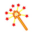 Magic wand and stars flat icon. Cartoon sorcery stick isolated on white background. Celebration symbol. Birthday party, festive Royalty Free Stock Photo