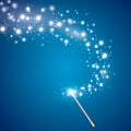 Magic wand vector background. Miracle magician wand magical stick with sparkle magic lights Royalty Free Stock Photo