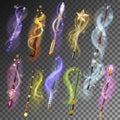 Magic wand vector miracle stick fantasy magician wizard object illustration magical set of fairytale symbol with star