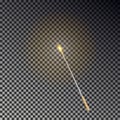 Magic wand vector. Transparent miracle stick with glow yellow light isolated on dark background. Wiz Royalty Free Stock Photo