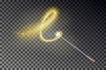 Magic wand vector. Transparent miracle stick with glow yellow light tail isolated on dark background Royalty Free Stock Photo