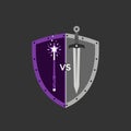 Magic Wand vs Sword Shield Graphic Design Royalty Free Stock Photo