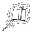 The Magic wand win a book. Magic stick in outline doodle style Royalty Free Stock Photo