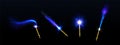 Magic wands with blue star and glow sparkle trails Royalty Free Stock Photo