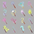 Magic Wands with Fairy Dust and Glow Swirling Around Big Vector Set Royalty Free Stock Photo