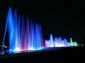 Magic Water Circuit scenic night view of modern waterjet fountains in Lima, Peru