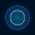 Magic wheel with pisces star sign and twelve signs of the zodiac in a dark background, astrology, esotericism. Astrology zodiac Royalty Free Stock Photo