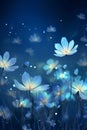 Magic white flower on blue spectrum in the dark like a dream Created with Generative AI technology Royalty Free Stock Photo
