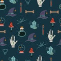 Magic witch halloween occult seamless pattern background Royalty Free Stock Photo