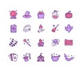 Magic Witch Halloween Signs Color Thin Line Icons Set. Vector