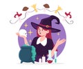 Magic witch with scull vector concept