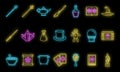 Magic wizard tools icons set vector neon