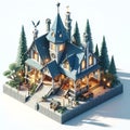 A magic wizards house on white background, in 3D render, monomer building, Vray rendering, rraliatic style, games design