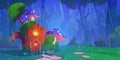 Magic wonderland with fairy wood house under rain. Royalty Free Stock Photo