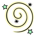 Magic yellow dust. The circle is twisted into a spiral. Ornament of green stars and snowflakes Royalty Free Stock Photo