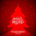 Magica Navidad, Spanish translation: Magic Christmas, vector silhouette christmas tree with stars background Royalty Free Stock Photo