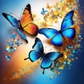 magical abstract background with small colorful splashes of paint with butterfly and flowers, space for text